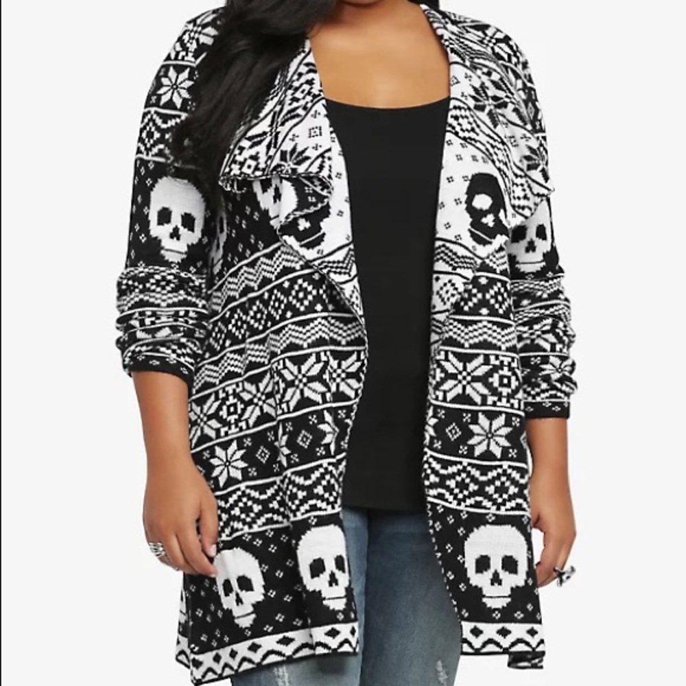 2015 SKULL & SNOWFLAKE FAIRISLE OPEN-FRONT CARDIGAN